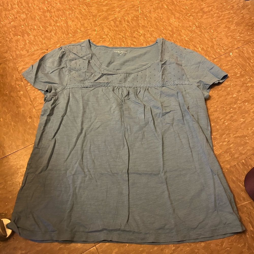 Laura Scott Blue Boxy Short Sleeve Blouse